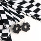 THE BEST EARRINGS/HEADBAND in Black & White Wavy Checkerboard  + Daisy Hoops/ Statement Accessories