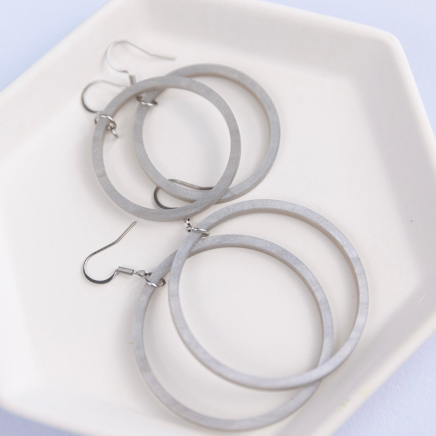 THE STAPLE HOOPS in Pearl Grey/ Lightweight Acrylic Statement Hoop Earrings