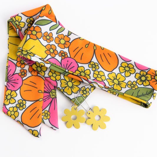 THE BEST EARRINGS/HEADBAND in Nostalgic Floral + Yellow Flower Drops/ Statement Accessories